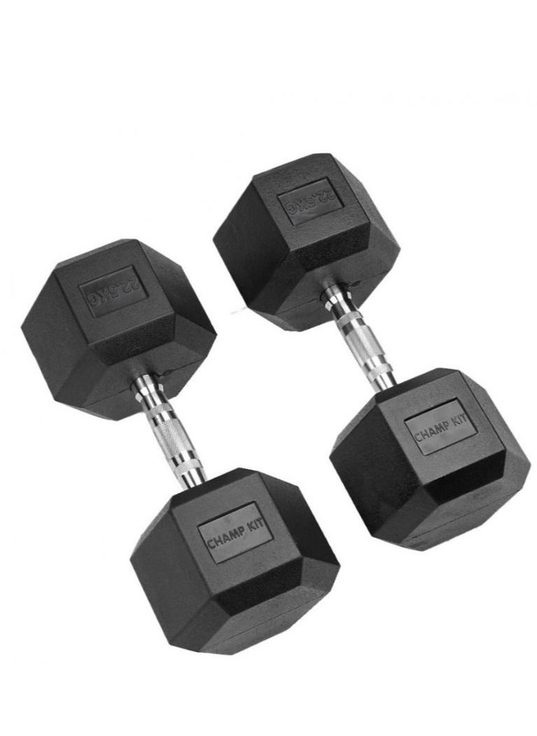 CHAMPKIT Rubber Hex Dumbbells set of pairs , for Exercises, Strength training equipment and Home gym accessories,22.5KG 