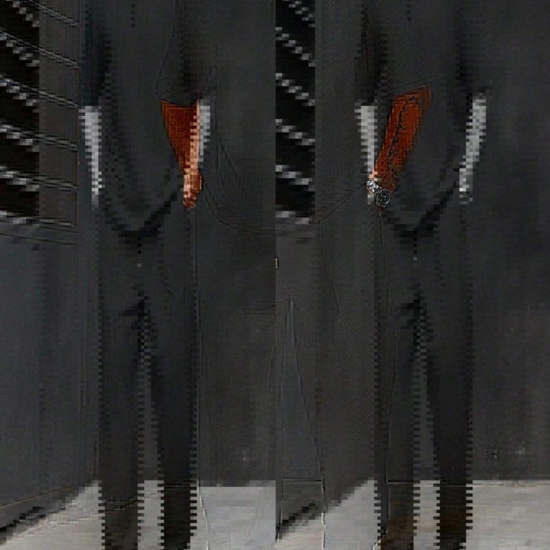 Men's Casual Tracksuit Set Short Sleeve Top and Long Pants - Image 3