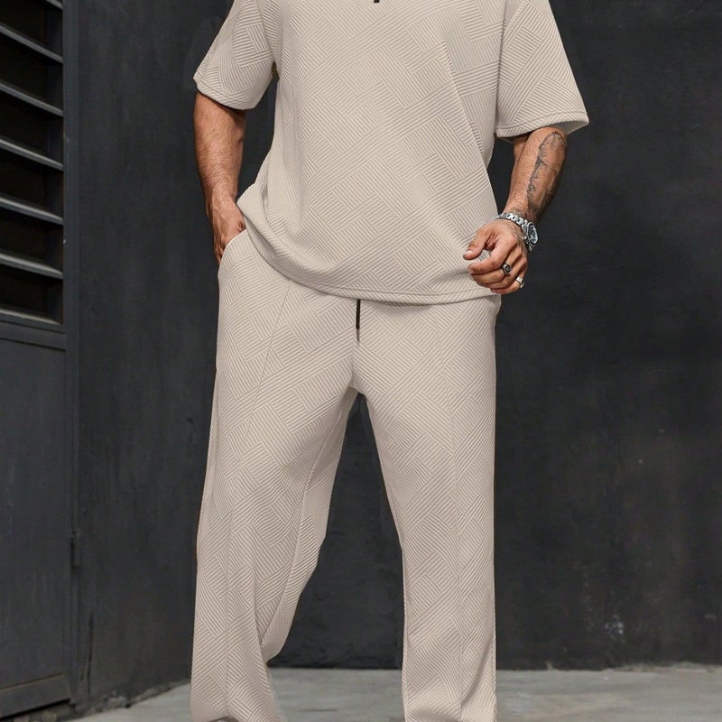 Men's Casual Tracksuit Set Short Sleeve Top and Long Pants - Image 1