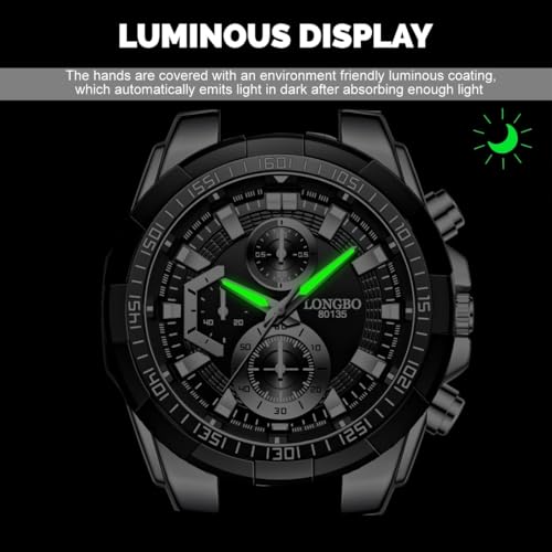 LONGBO Golden Business Casual Stainless Steel Decorative Subdials Big Blue Dial Scratch Resistant Waterproof Watch For Men And Boys - Analogue - Image 4