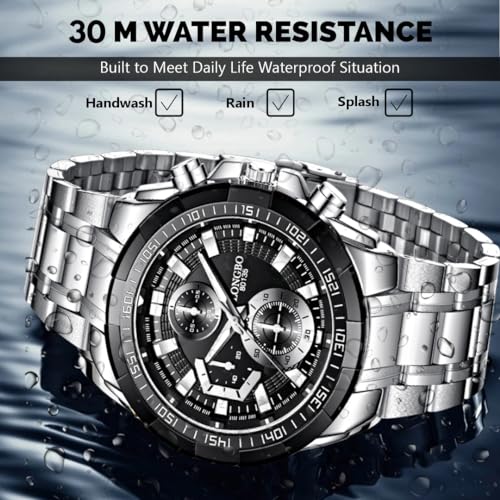 LONGBO Golden Business Casual Stainless Steel Decorative Subdials Big Blue Dial Scratch Resistant Waterproof Watch For Men And Boys - Analogue - Image 5