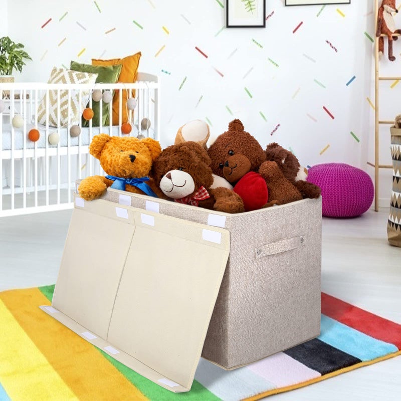 popoly popoly Large Toy Box Chest Storage with Flip-Top Lid, Collapsible Kids Storage Boxes Container Bins for Toys, Playroom Organizers, 25"x13" x16"(Linen Beige)  - Image 2