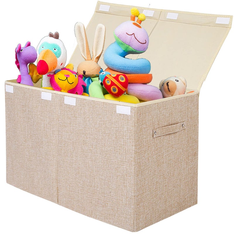 popoly popoly Large Toy Box Chest Storage with Flip-Top Lid, Collapsible Kids Storage Boxes Container Bins for Toys, Playroom Organizers, 25"x13" x16"(Linen Beige)  - Image 1