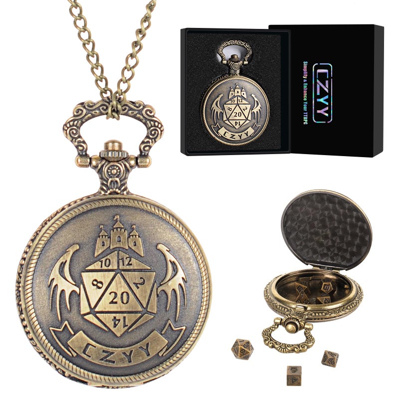 CZYY DND 6mm Micro Polyhedral Dice Set with Pocket Watch Shell Case Perfect for Dungeons and Dragons Tabletop RPG and Cards Board Games Bronze - Image 3
