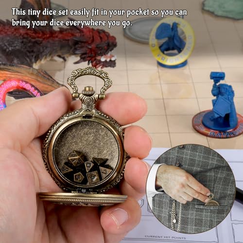 CZYY DND 6mm Micro Polyhedral Dice Set with Pocket Watch Shell Case Perfect for Dungeons and Dragons Tabletop RPG and Cards Board Games Bronze - Image 5