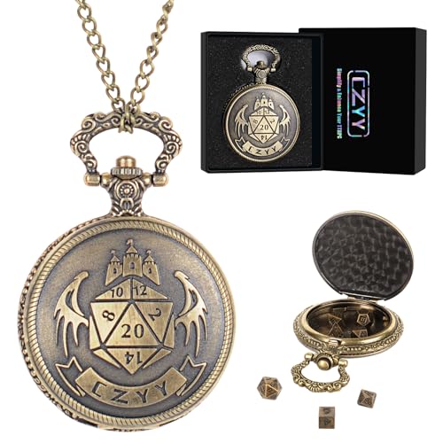 CZYY DND 6mm Micro Polyhedral Dice Set with Pocket Watch Shell Case Perfect for Dungeons and Dragons Tabletop RPG and Cards Board Games Bronze - Image 1