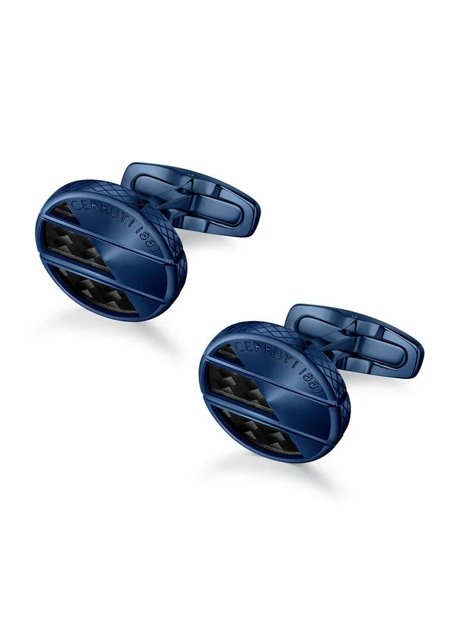 CERRUTI 1881 Halves.2 Blue and Black Stainless Steel Cufflinks for Men
