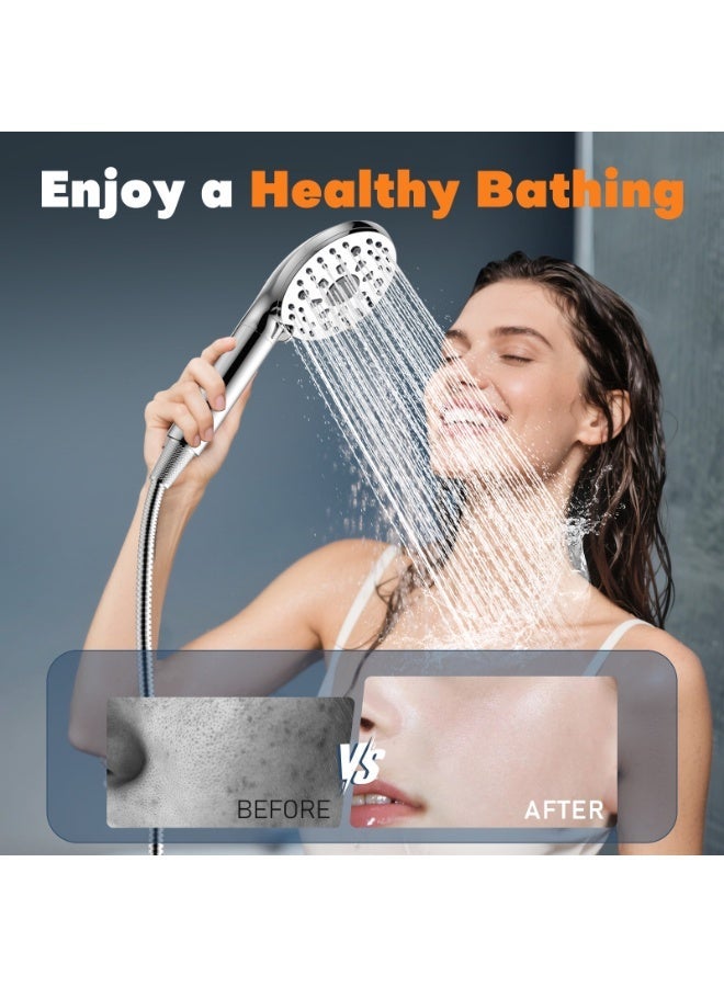 DIGIROOT 5+2 Spray Modes High Pressure Shower Head Filter and 1.5M Hose for Remove Residual Chlorine - Silver - Image 2