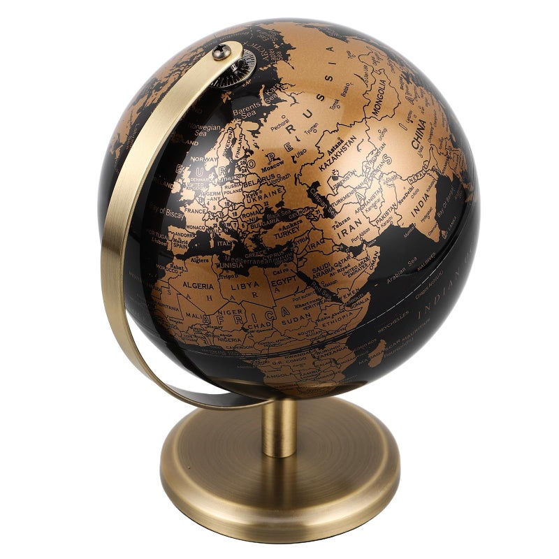 Vintage 14Cm Round Globe Black Gold Map Bronze Stand Rotating Desktop Office Home Decor Educational Geography - Image 2