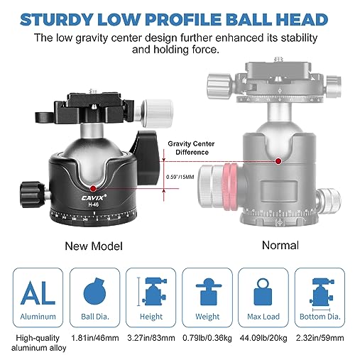 CAVIX Tripod Ball Head with 1/4" Arca Swiss Quick Release Plate Aluminium Tripod Ball Head Mount Large Ball - Image 5