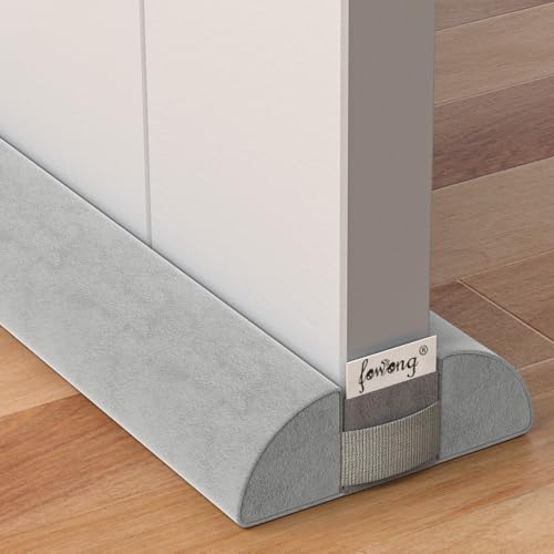 fowong Door Draft Stopper 38 Inch Weighted Under Door Draft Blocker Soundproofing Guard Wind Blocker with Hook Tapes for Easy Install, Grey - Image 1