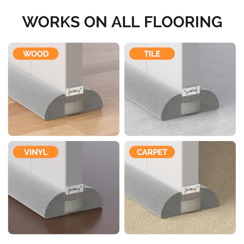 fowong Door Draft Stopper 38 Inch Weighted Under Door Draft Blocker Soundproofing Guard Wind Blocker with Hook Tapes for Easy Install, Grey - Image 5