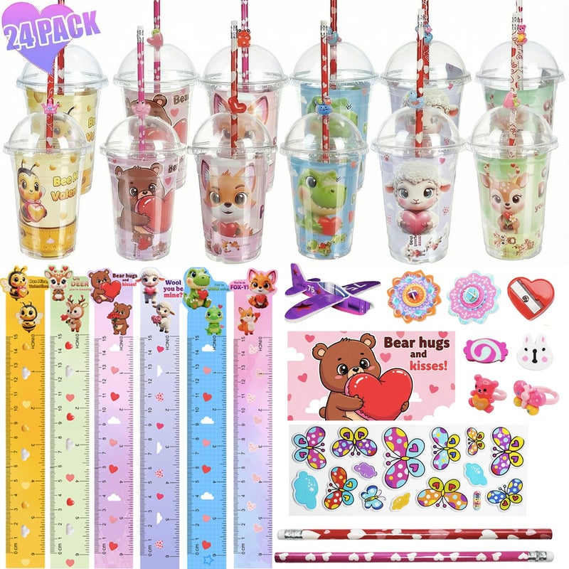 SQZUWIT Valentines Day Gifts for Kids, 24 Pack Valentine Classroom Party Favors with Cards School Class Bulk Prize for Boys Girls Toddlers Friends Exchange Gift - Image 1
