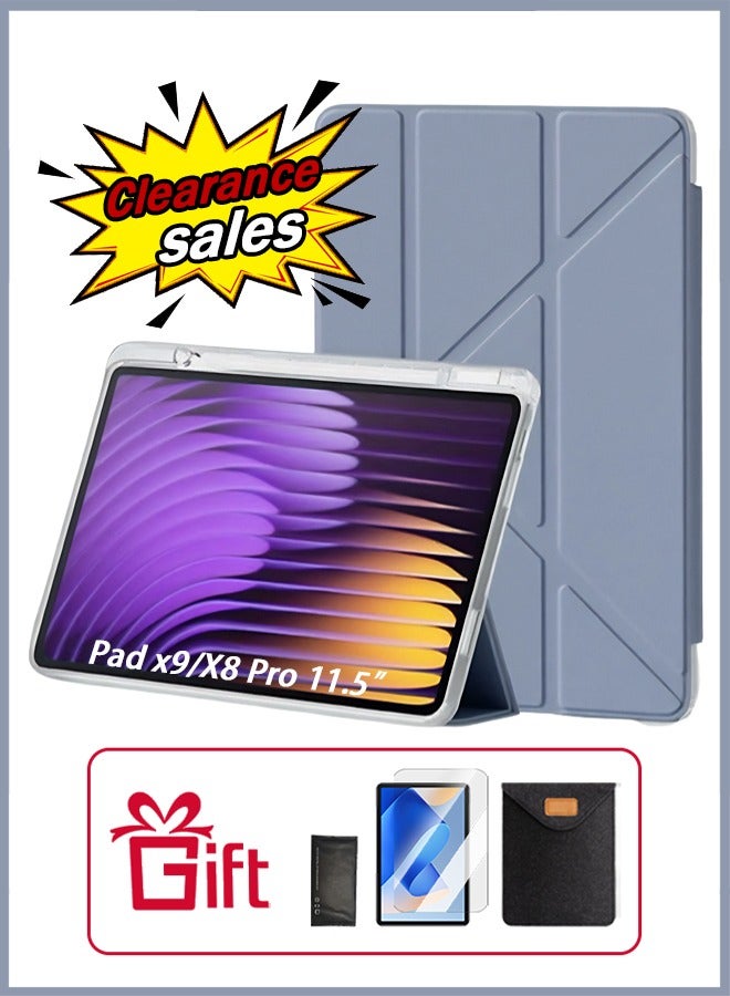 [clearance sales] Honor Pad X9 Case With Pen Slot, Honor Tablet 11.5-Inch Cover, Shockproof Y Folding Stand, Transparent Tpu Protective Case,  Flip Cover Stand Smart Wake-Up/ AED 23 Gift Set Anti-Glare Protective Film - Purple - Image 1