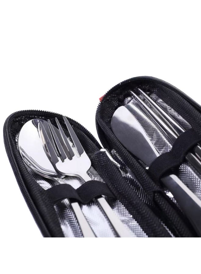 Portable Four-Piece Cutlery Set: Knife, Fork, Spoon and Chopsticks Travel and Camping Tableware - Image 3