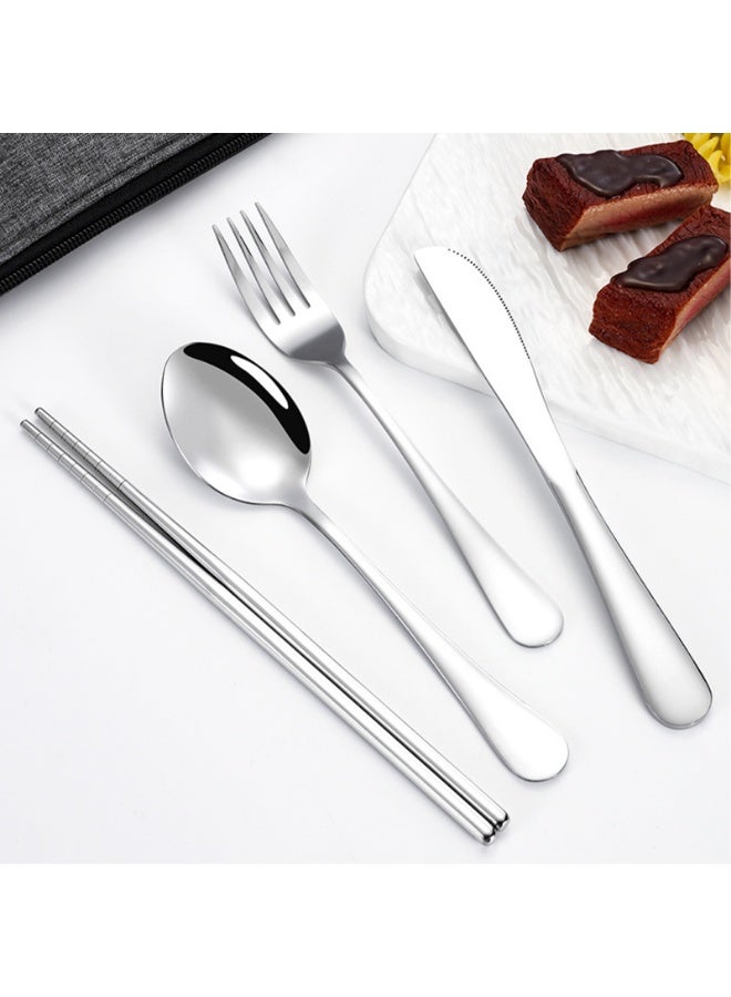 Portable Four-Piece Cutlery Set: Knife, Fork, Spoon and Chopsticks Travel and Camping Tableware - Image 2