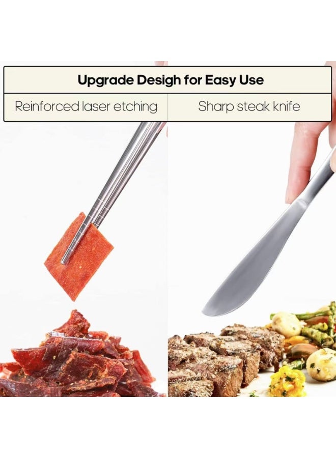 Portable Four-Piece Cutlery Set: Knife, Fork, Spoon and Chopsticks Travel and Camping Tableware - Image 5