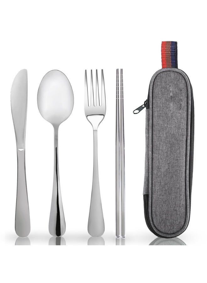 Portable Four-Piece Cutlery Set: Knife, Fork, Spoon and Chopsticks Travel and Camping Tableware - Image 1
