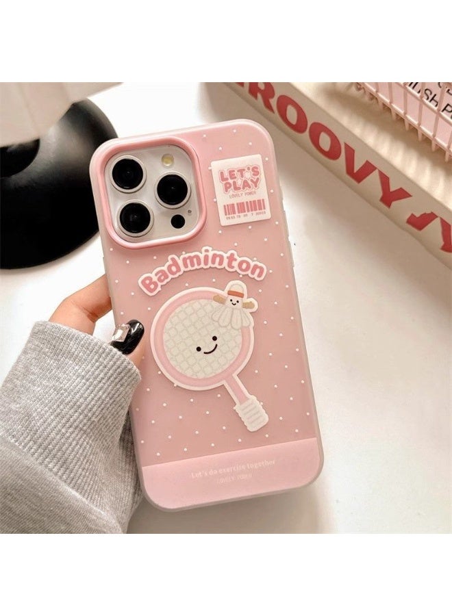 NIBEMINENT Cute Racket Protective TPU Case Cover For iPhone 15 Plus, Powder