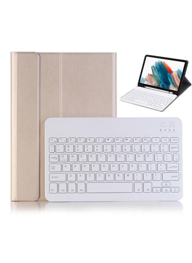 Generic X200 For A8 Samsung S6lite Tablet P610 Leather Case P615 Bluetooth Keyboard A7 Protective Case S7 Pen Slot S8-Color:Golden Skin Feeling + White Bluetooth Keyboard-Product Type:Samsung Tab A7 10.4 2020t500 T505 T507 Universal  - Image 1