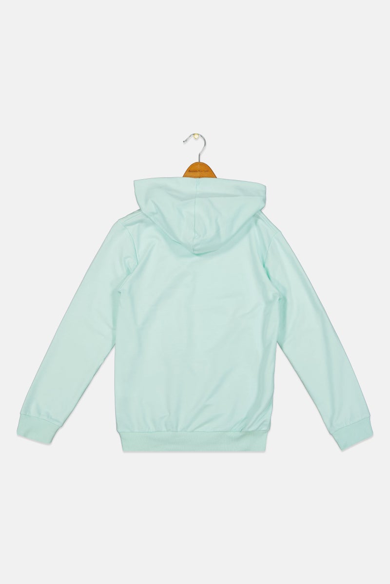 Peanuts هودي بنات بأكمام طويلة بطبعة جرافيك، أخضر نعناعي - Image 3