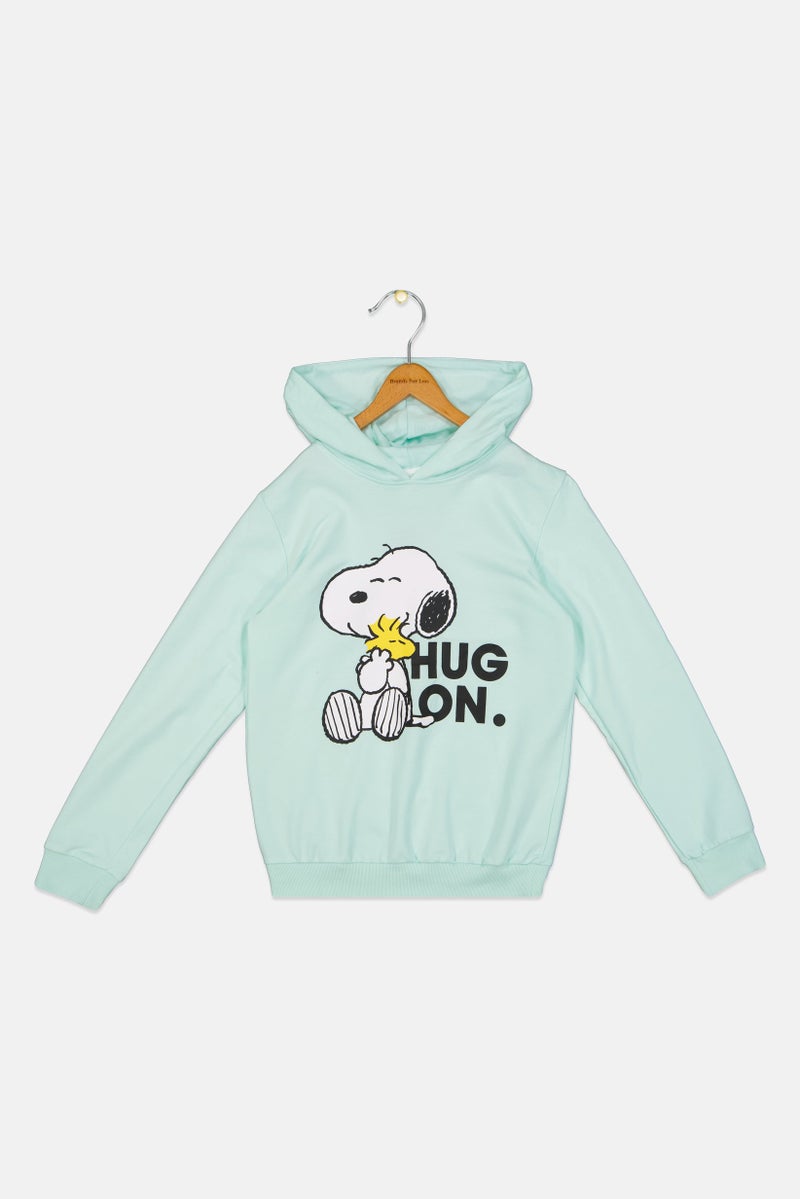 Peanuts هودي بنات بأكمام طويلة بطبعة جرافيك، أخضر نعناعي - Image 2