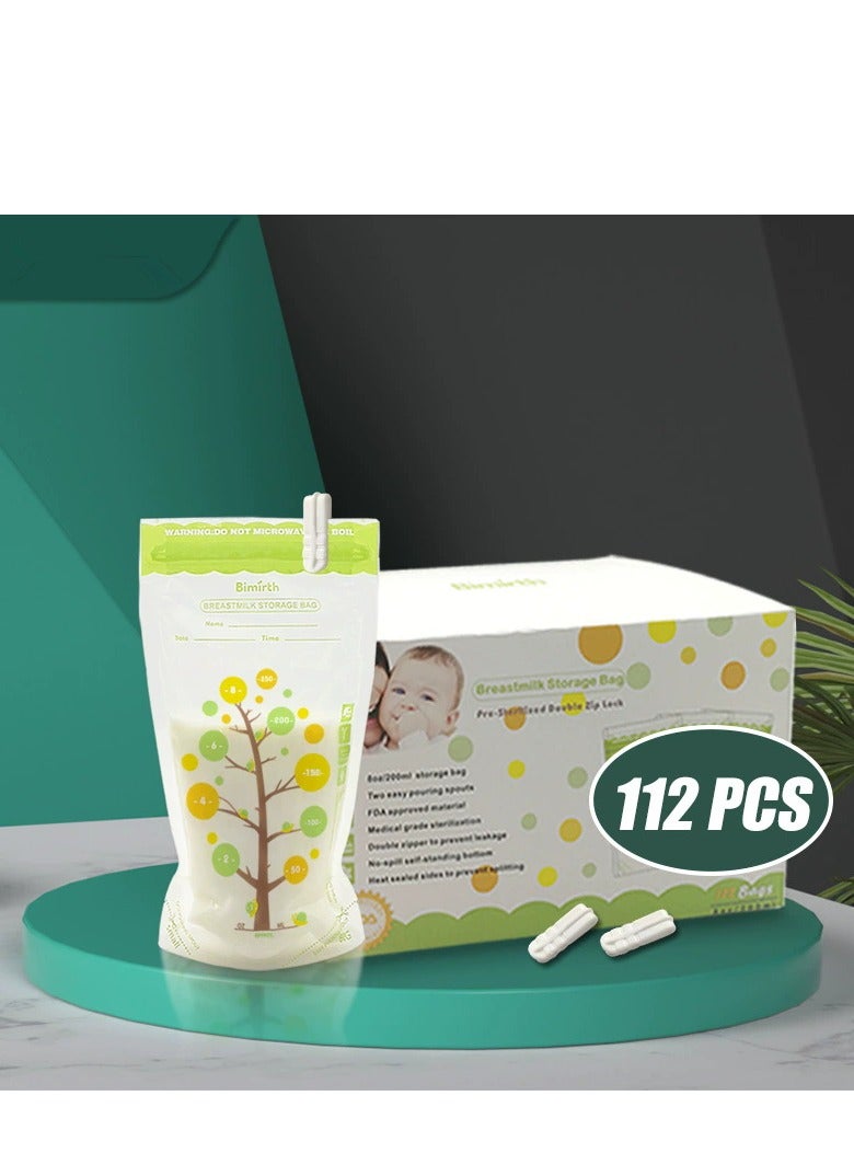 Pack Of 112 Baby Breast Milk Storage Bags With Double Zipper And Self-standing Bottom Design, 250 ML - Image 1