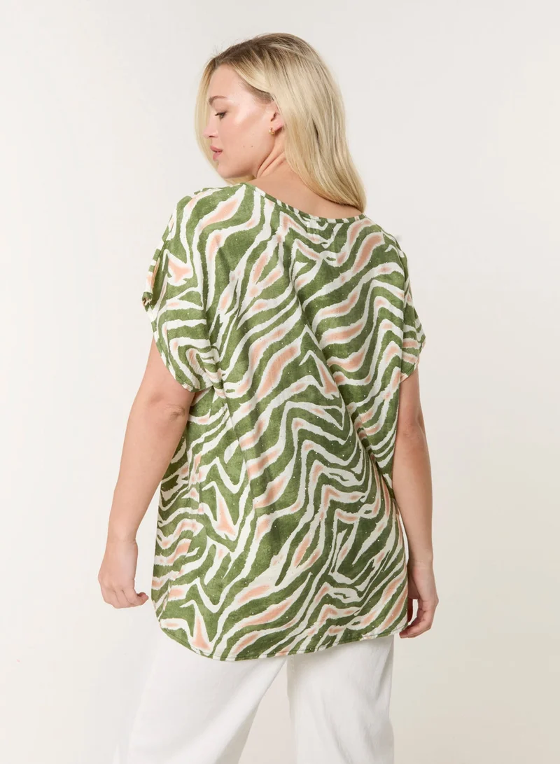 Blue Vanilla Animal Printed Diamante Detailed Top