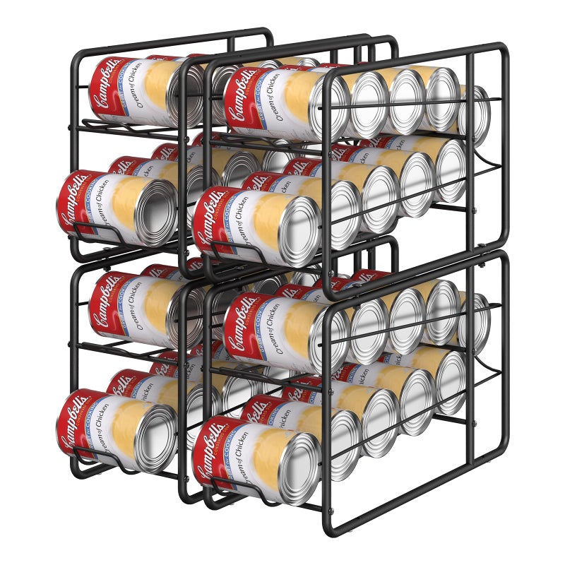 MOOACE Soda Can Organizer for for Pantry Stackable Can Dispenser Canned Food Storage Kitchen Cabinet Fridge Beverage Cans Holder 4 Pack Black