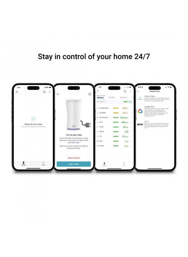 UHOO uHoo 9-in-1 Smart Air Monitor, Indoor Air Sensor for Detecting Mold, Temperature, Humidity, PM 2.5, CO2 Monitor, with Free Mobile App and Premium App, Smart Device for Home and Office  - Image 2