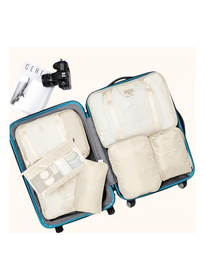 MIXDE 7 Pcs Travel Luggage Packing Organizers Set with Toiletry Bag (Beige) - Image 2