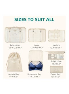 MIXDE 7 Pcs Travel Luggage Packing Organizers Set with Toiletry Bag (Beige)  - Image 3