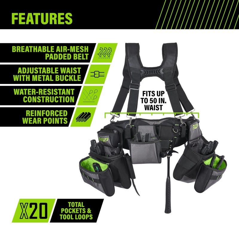 AWP TrapJaw Pro Framing Tool Rig, Heavy-Duty Work Belt Organizer with Pockets, Spring-Loaded Tech, Fits Waists up to 50 Inches, Carpenter and Electrician Tool Belt, 1L-60-2 - Image 3