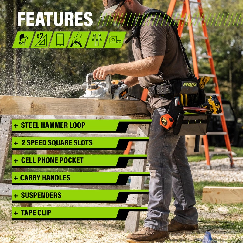 AWP TrapJaw Pro Framing Tool Rig, Heavy-Duty Work Belt Organizer with Pockets, Spring-Loaded Tech, Fits Waists up to 50 Inches, Carpenter and Electrician Tool Belt, 1L-60-2 - Image 4