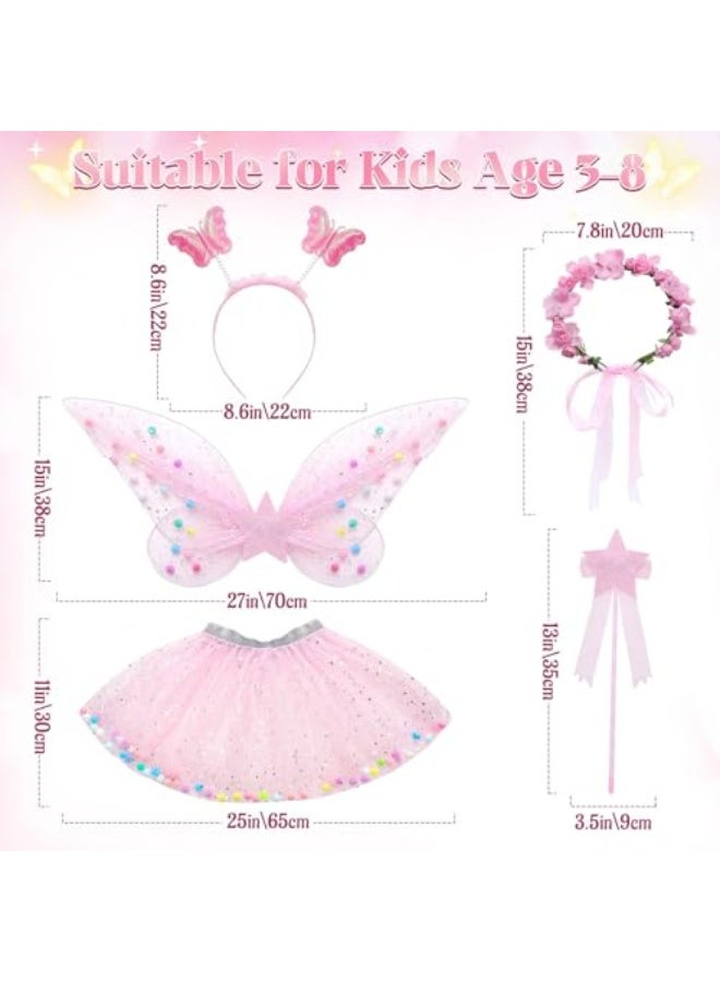 زي تنكرية للجنيات للفتيات، 5 قطع زي أجنحة جنيات للفتيات أجنحة فراشة للأطفال الصغار مع عصا تنورة توتو تاج عصابة رأس هالوين هدية تنكرية - Image 5