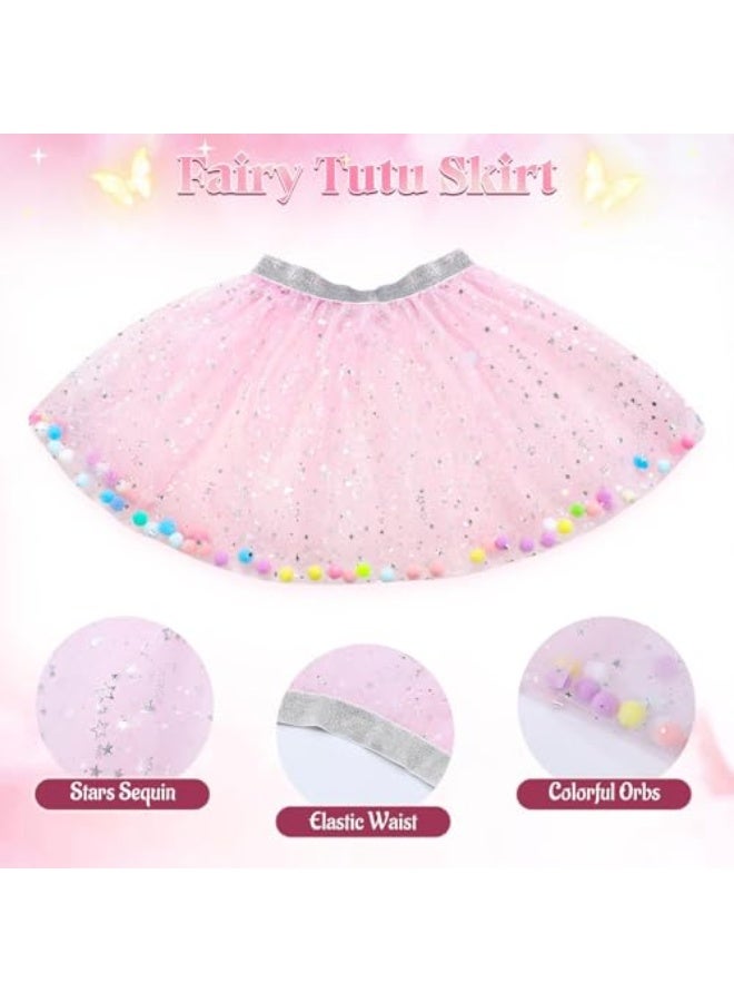 زي تنكرية للجنيات للفتيات، 5 قطع زي أجنحة جنيات للفتيات أجنحة فراشة للأطفال الصغار مع عصا تنورة توتو تاج عصابة رأس هالوين هدية تنكرية - Image 4