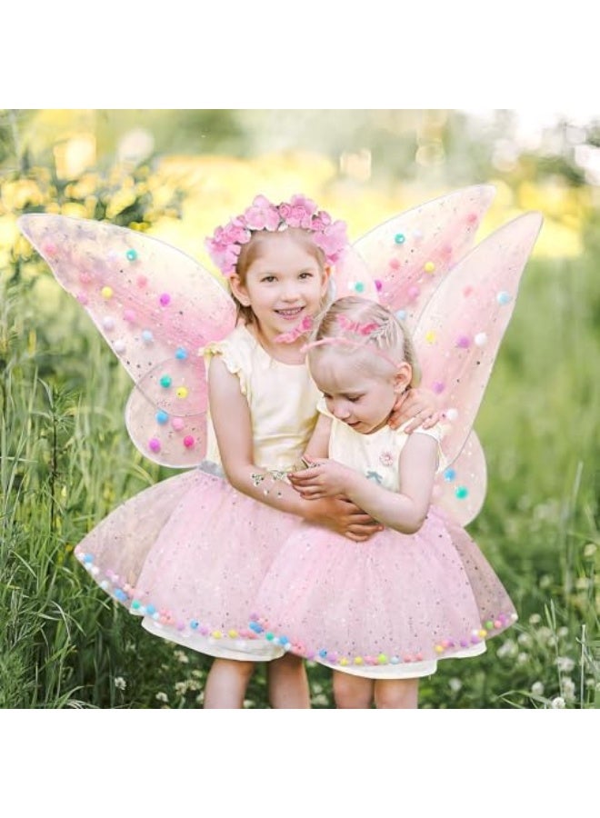 زي تنكرية للجنيات للفتيات، 5 قطع زي أجنحة جنيات للفتيات أجنحة فراشة للأطفال الصغار مع عصا تنورة توتو تاج عصابة رأس هالوين هدية تنكرية - Image 2