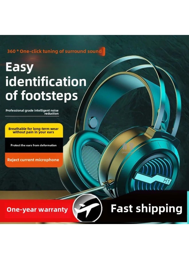 Generic - Eating Notebook Headset With Microphone Desktop Computer Chicken Game Wired Electric Headset Mobile Phone-Colour:Official Standard Configuration, No Pain When Worn For A Long Time, Three-year Warranty, Green And Black Matte Long Wheat (double-jack Desktop - Image 1