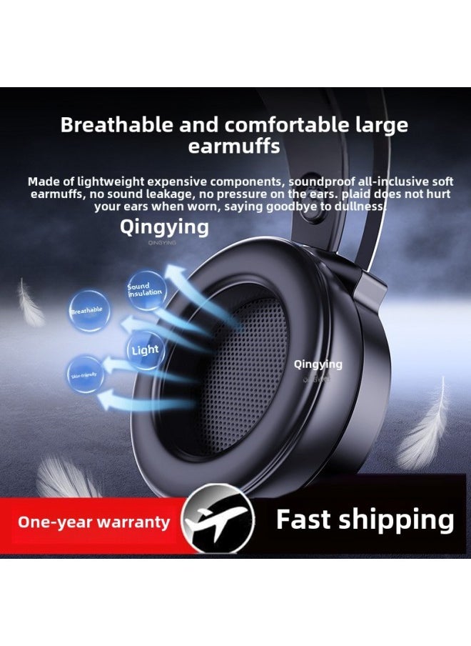 Generic - Eating Notebook Headset With Microphone Desktop Computer Chicken Game Wired Electric Headset Mobile Phone-Colour:Official Standard Configuration, No Pain When Worn For A Long Time, Three-year Warranty, Green And Black Matte Long Wheat (double-jack Desktop - Image 1