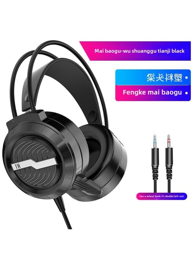 Generic - Eating Notebook Headset With Microphone Desktop Computer Chicken Game Wired Electric Headset Mobile Phone-Colour:Official Standard Configuration, No Pain When Worn For A Long Time, Three-year Warranty, Green And Black Matte Long Wheat (double-jack Desktop - Image 1