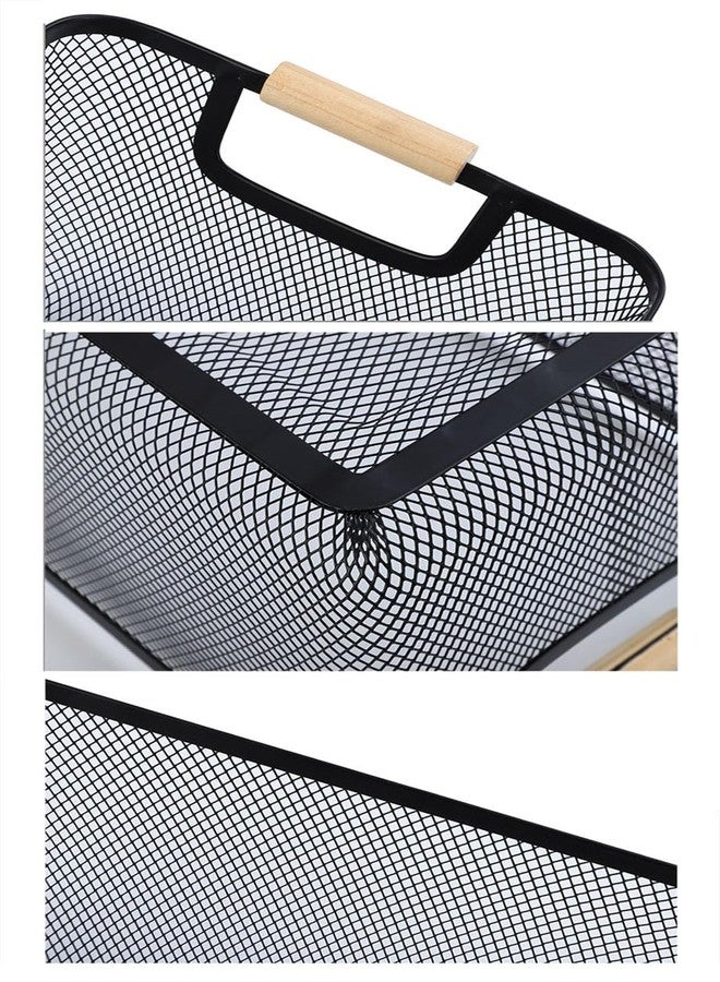 AJIODA Metal Mesh Steel Basket, Large Wire Storage Organizer Basket Multi-function Hanging Kitchen Basket with Wood Handle for Kitchen Bathroom Picnic Home, Rectangle-Black - Image 4