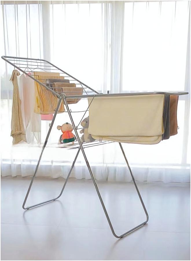 HOMESTAR Cloth Drying Foldable Stand, Sturdy Clothes Dryer, Weather Resistor, Heavy Duty Clothing Racks Steel,Steel Laundry Rack Silver  - Image 1