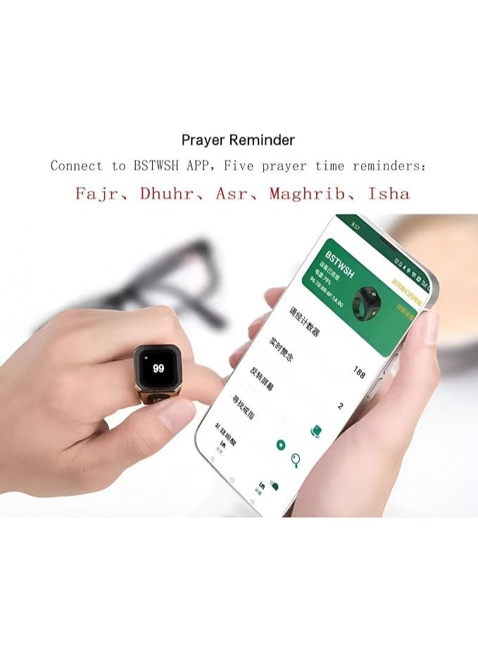 Smart Tasbih Ring with Digital Display Electronic Prayer Counter Prayer Time Reminder Type C Charging Case 18mm 20mm 22mm - Image 2