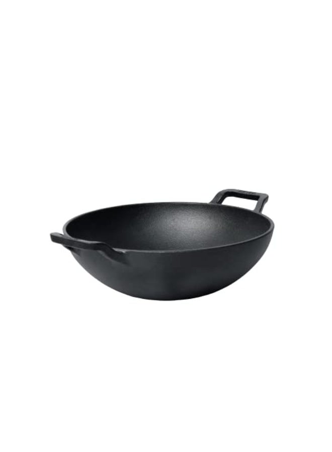 ماير وعاء "كاداي" من الحديد الزهر (Cast Iron) من "ماير" - مُعالج مسبقاً، بدون غطاء | وعاء حديدي للطهي | وعاء "كاداي" للقلي العميق بقاعدة سميكة | متوافق مع مواقد الغاز والحث الكهرومغناطيسي (Induction) | المقاس: 20 سم | اللون: أسود - Image 1