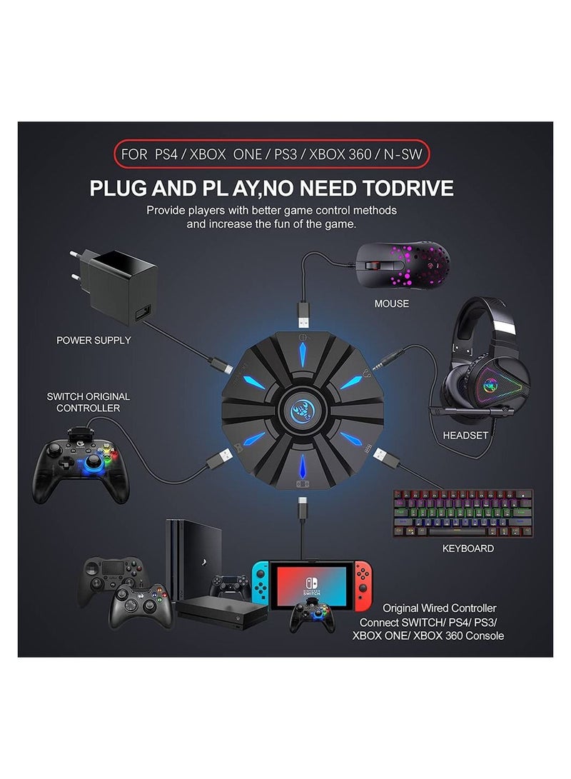 Y&D Keyboard Mouse Converter with LED Light HXSJ P9 Controlle Gaming Multi-Platform Console Adapter Plug and Play for PS4 PS3 Xbox One 360 Switch Consoles Type C Charging Interface - Image 5