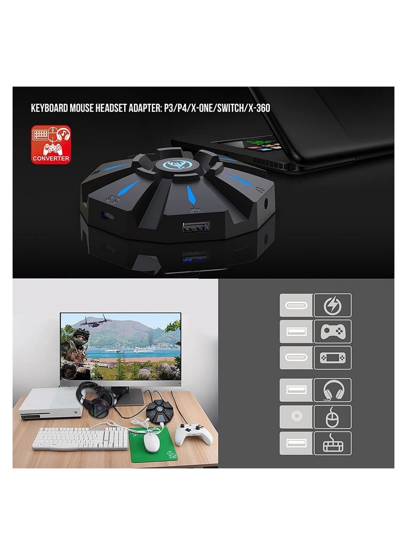 Y&D Keyboard Mouse Converter with LED Light HXSJ P9 Controlle Gaming Multi-Platform Console Adapter Plug and Play for PS4 PS3 Xbox One 360 Switch Consoles Type C Charging Interface - Image 2