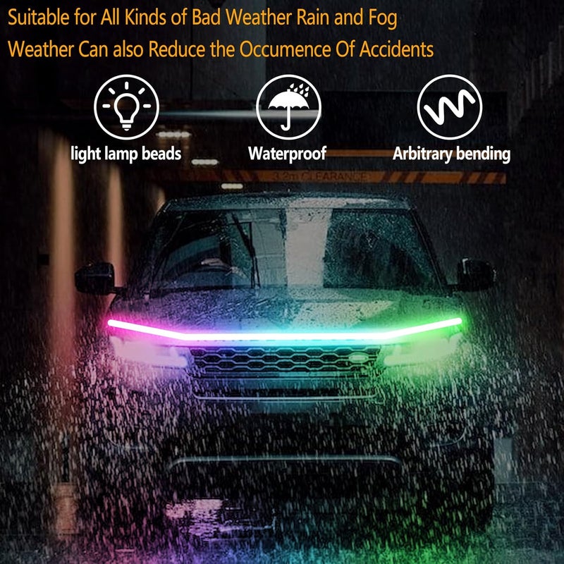 بيلونججو شريط إضاءة غطاء المحرك RGB، 79 بوصة، أضواء تشغيل نهارية ديناميكية LED، أضواء إشارة انعطاف متسلسلة متعددة الألوان ديناميكية المسح عند بدء التشغيل للسيارات والشاحنات وسيارات الدفع الرباعي - تحكم بالتطبيق ومقاومة للماء - Image 4