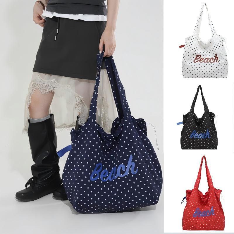Japanese Style Polka Dot Drawstring Tote Bag - Image 1