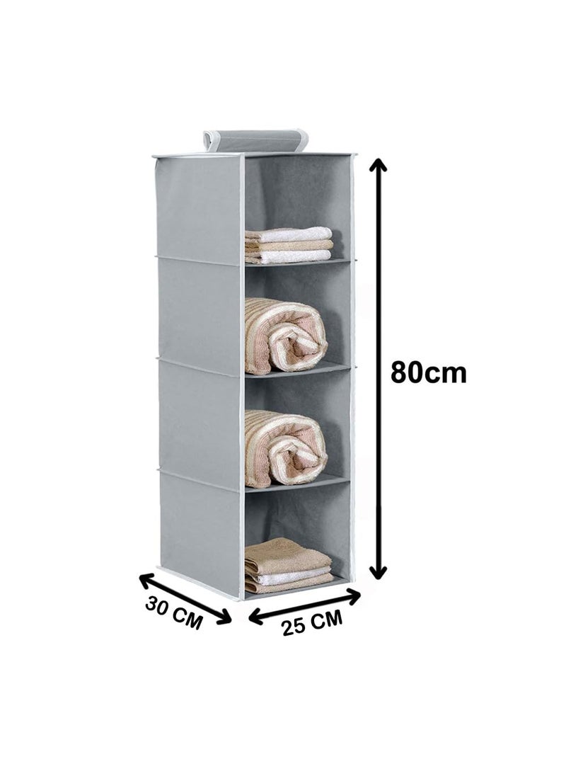 AARON INC AARON INC 4 Shelf Closet Hanging Organizer 4 Tier Closet Wardrobe Organizer Clothes Storage Hanger for Family Closet Bedroom Foldable and Universal Fit Almirah Grey Set of 2  - Image 3