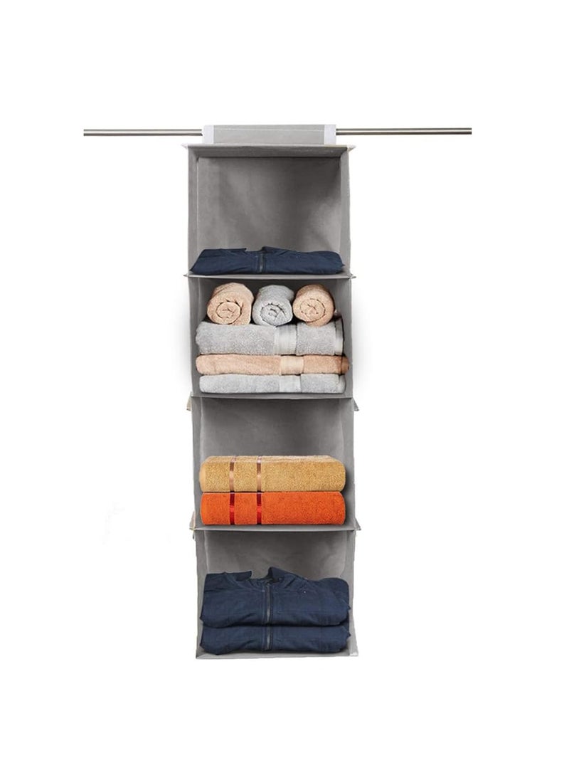 AARON INC AARON INC 4 Shelf Closet Hanging Organizer 4 Tier Closet Wardrobe Organizer Clothes Storage Hanger for Family Closet Bedroom Foldable and Universal Fit Almirah Grey Set of 2  - Image 4